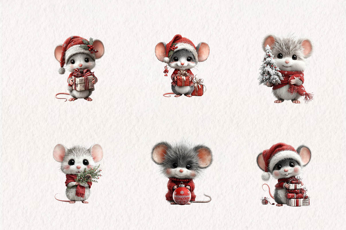 Christmas Mouse Clipart Set, a Seasonal Illustration by CreationArt (Photo 4 of 7)