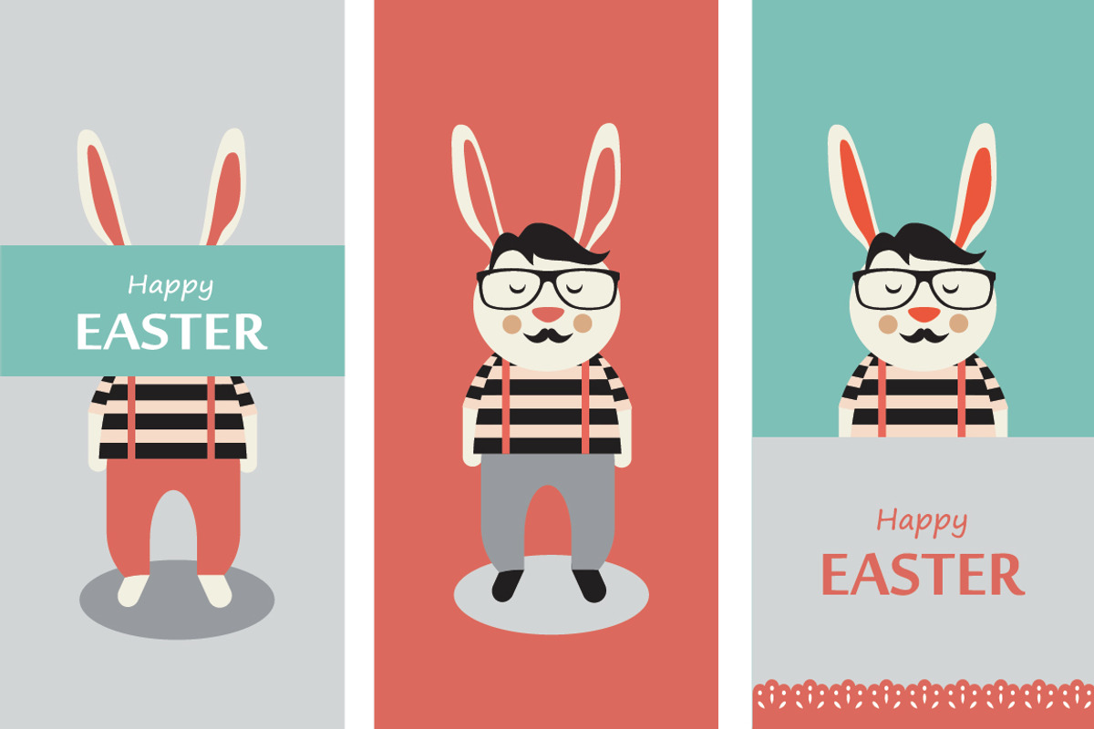 Hipster rabbits, an Animal Illustration by jenny lipets | Creative Market