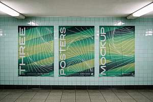 Glued Posters Mockup on Tile Wall, an Advertising Mockup by Design Squad