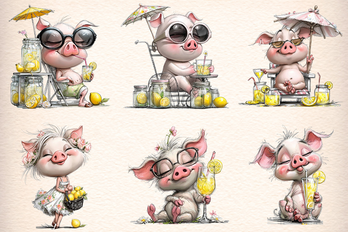 Pig Lemonade Summer Clipart Bundle, an Illustration by Digital Artistic99 (Photo 4 of 11)