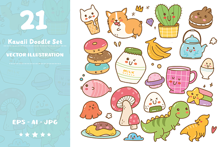 Set of Kawaii Doodle Clip Art, an Object Graphic by dudellicious