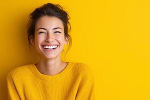 Cheerful young woman in a yellow, a Person Photo by MistyDay
