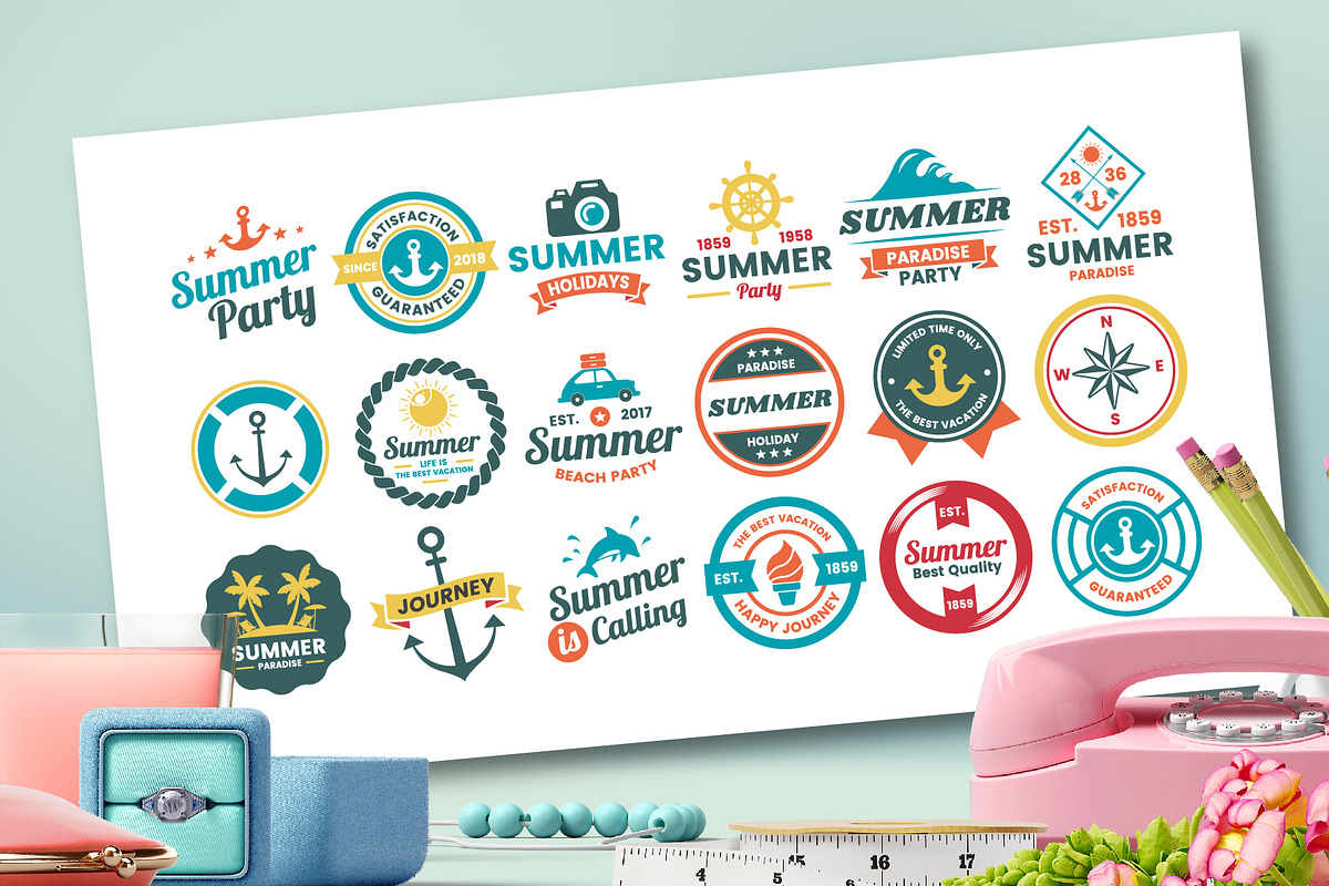 63 SUMMER VINTAGE BADGE & RIBBON, a Branding & Logo Template by Toonsteb (Photo 5 of 16)