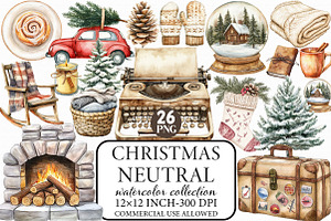 Neutral Christmas Clipart Bundle, an Illustration by Libby Wishes
