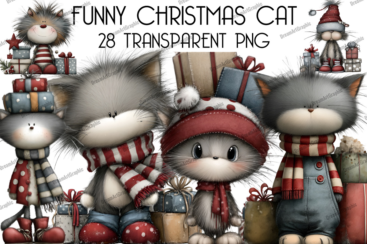 Funny Christmas Cat Clipart, an Illustration by DreamArtGraphic (Photo 5 of 5)