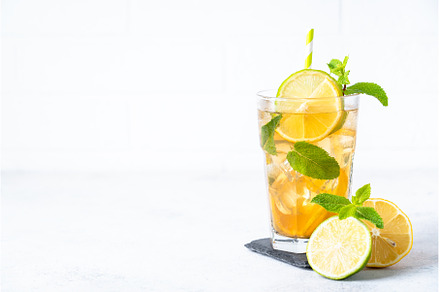 Iced tea with lemon, lime, mint and, a Food & Drink Photo by Nadia-nb
