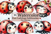 Watercolor Cute Ladybugs Clipart, a Seasonal Illustration by Rose Art (Thumbnail 1 of 5)