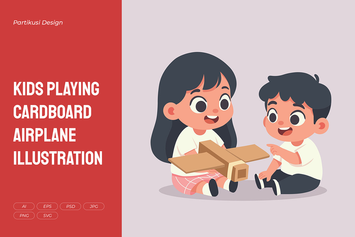 Kids Playing Cardboard Airplane, a Person Illustration by Partikusi Design (Photo 1 of 3)