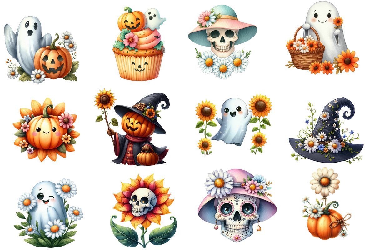 Watercolor Retro Halloween  Clipart, an Illustration by Designworld (Photo 4 of 6)