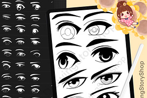 100 Procreate Eyes Male Stamps, a Brush Add-On by DrawingStoryShop