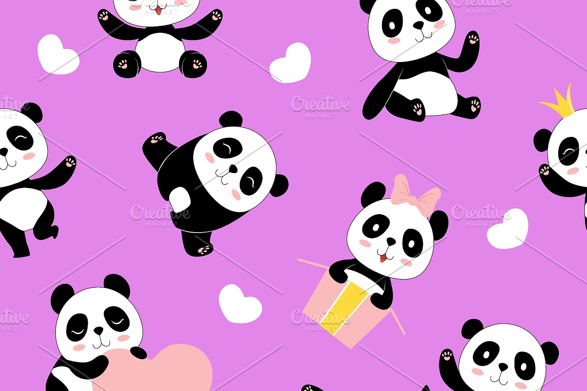 Cute cartoon pandas with hearts, an Animal Illustration by Onyx (Photo 3 of 3)