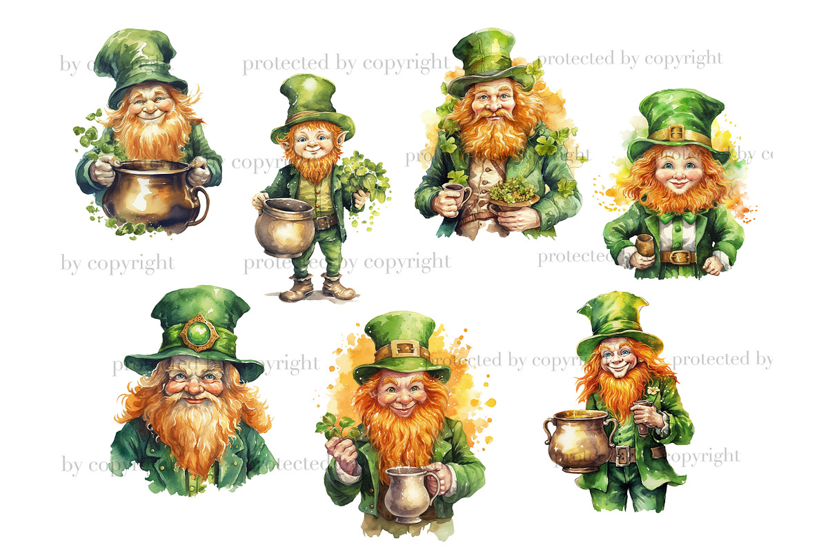 St.Patricks Day Leprechaun Clipart, a Seasonal Illustration by GlamArtZhanna (Photo 4 of 6)