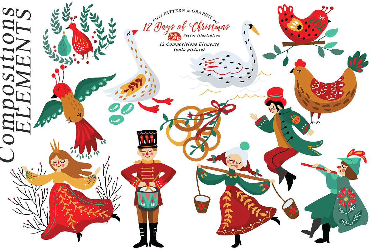 12 Days of Christmas Folk Art, a Seasonal Illustration by Arie Clares (Photo 10 of 12)