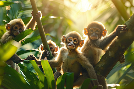 A group of golden langurs huddled to, an Animal Photo by LOGOCREATIVE