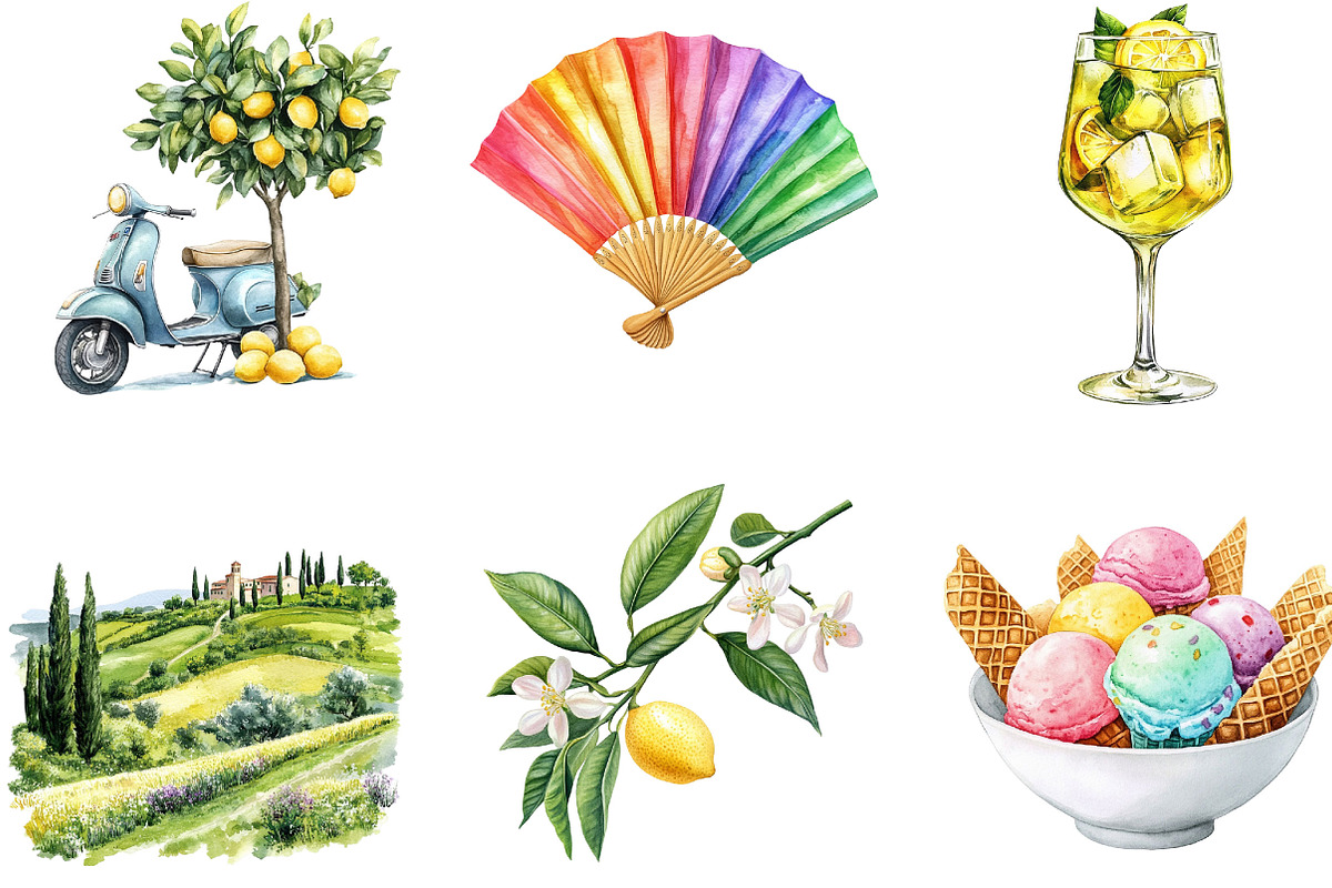 Watercolor Italy Summer Clipart, an Illustration by Designking (Photo 4 of 5)