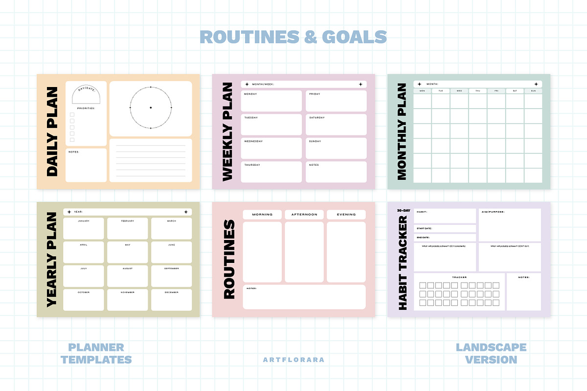 Routines & Goal Planner Set, a Stationery Template by Artflorara (Photo 7 of 9)
