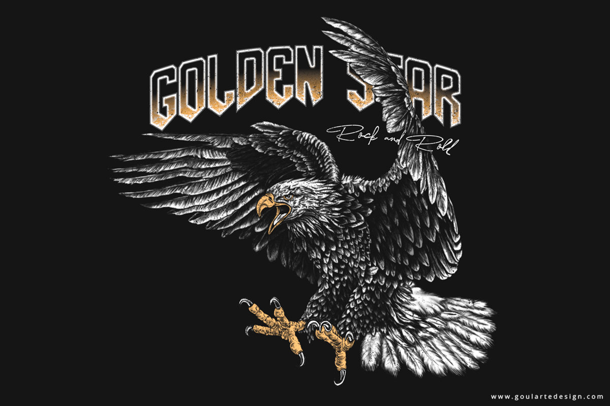 Rock and roll eagle for t-shirt, an Animal Illustration by Goularte Design (Photo 1 of 7)
