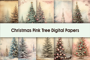 Christmas Pink Tree Digital Papers