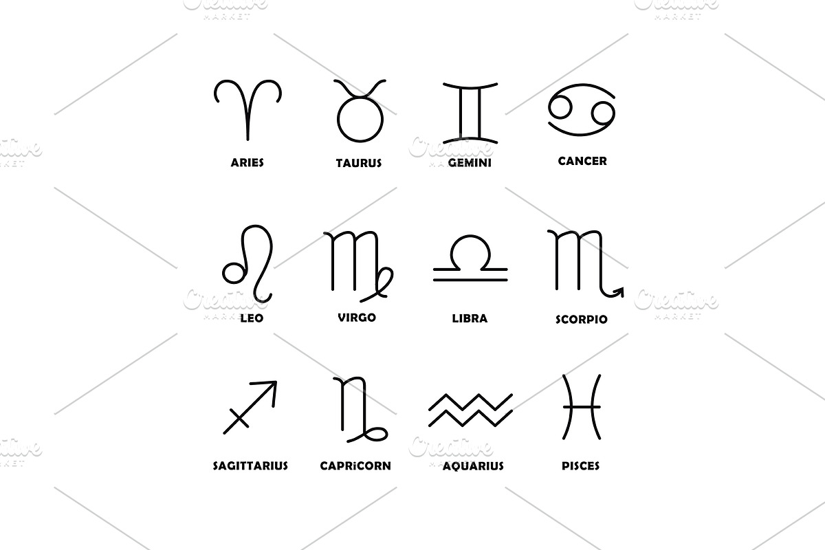 Linear zodiac signs, an Object Illustration by Elen_Art