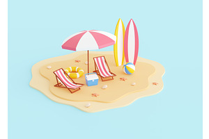 Summer beach vacation 3d render -, an Environmental 3D Model by YuliiaOsadcha