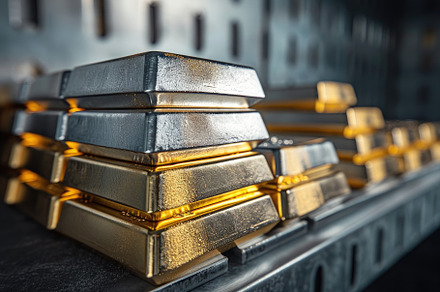 A stack of gleaming gold bars is pos, a Photo by Iftikhar Alam