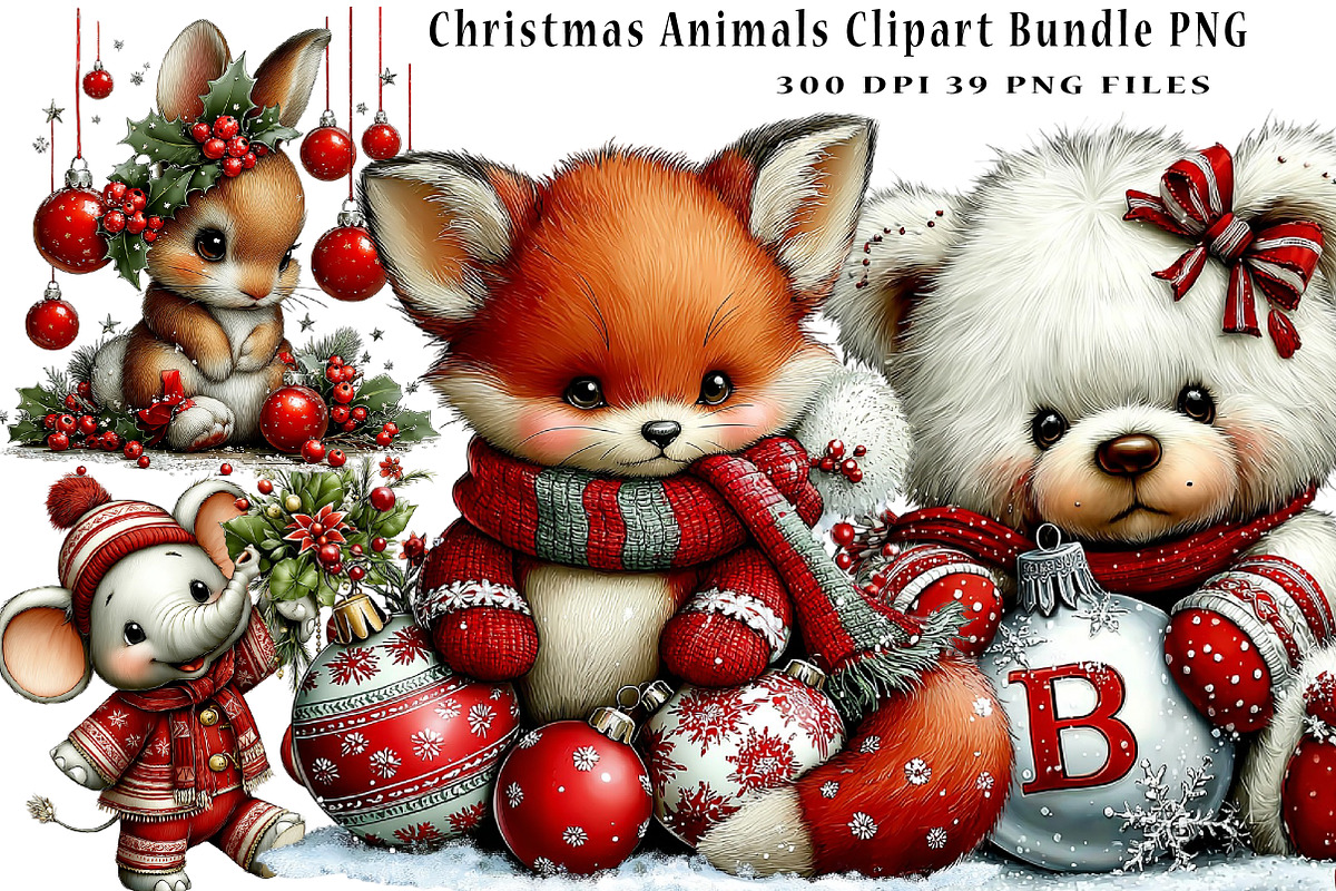 Christmas Animals Clipart, a Seasonal Illustration by CreationArt (Photo 1 of 6)