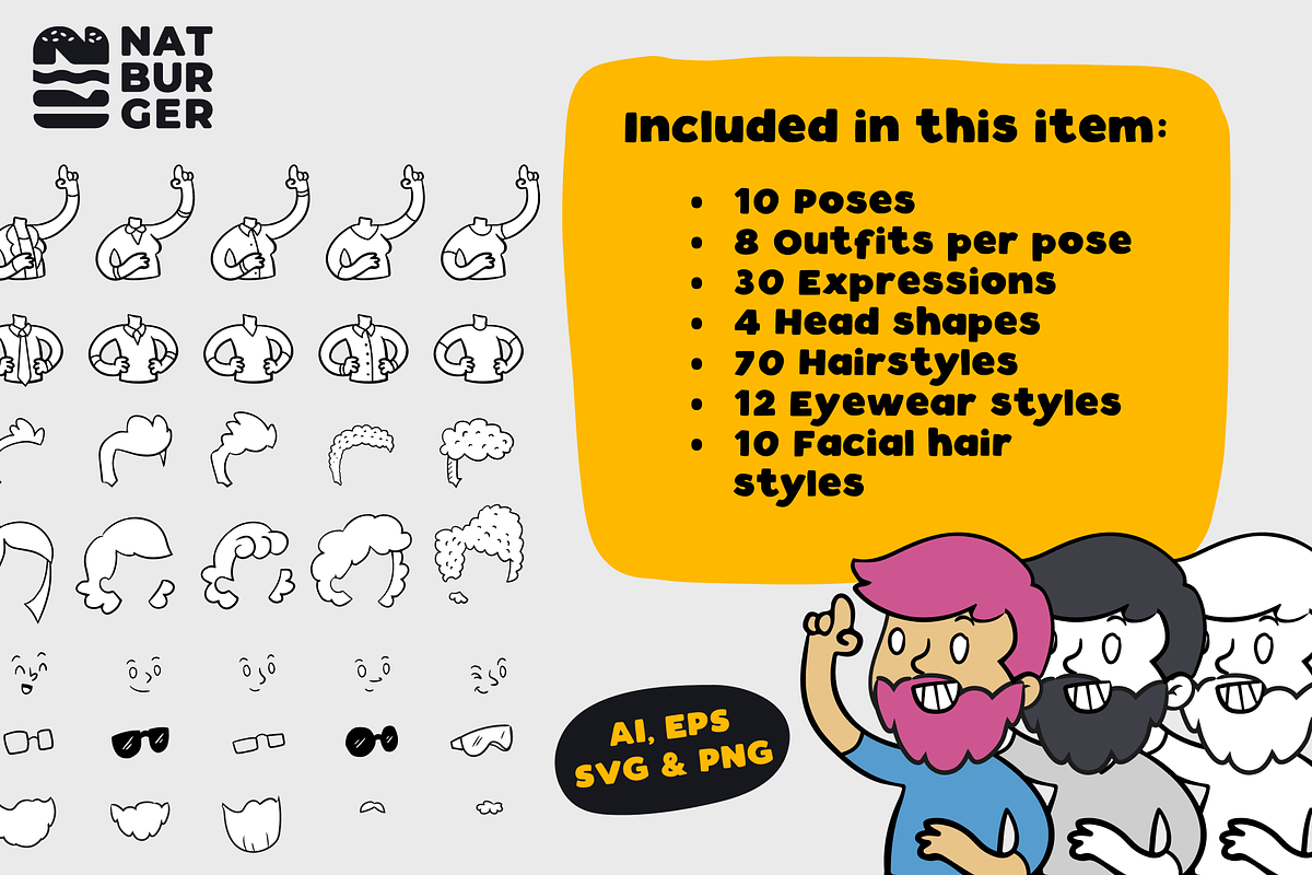 Hand drawn people character builder, a Person Illustration by NatBurger (Photo 2 of 4)