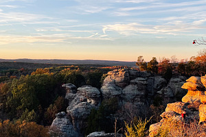 Sunset over Garden of the Gods rock formations in Colorado Springs with warm au, a Nature Photo by AS photostudio