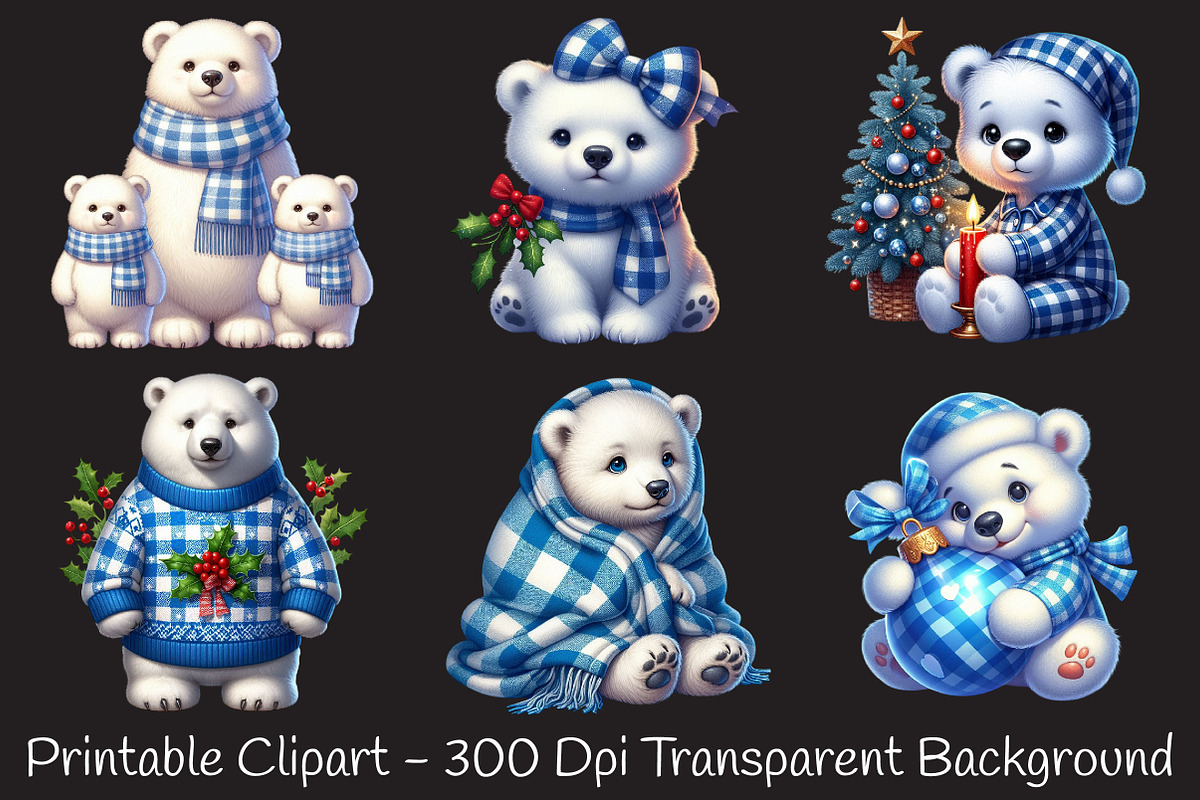 Christmas Polar Bear Blue Gingham, an Illustration by RobertsArt (Photo 3 of 7)