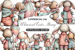 Whimsical Easter Bunny Back View Cli, an Illustration by Black Bird Studio