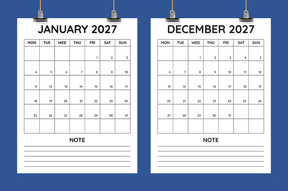 8.5X11 Inch Minimalist 2027 Calendar