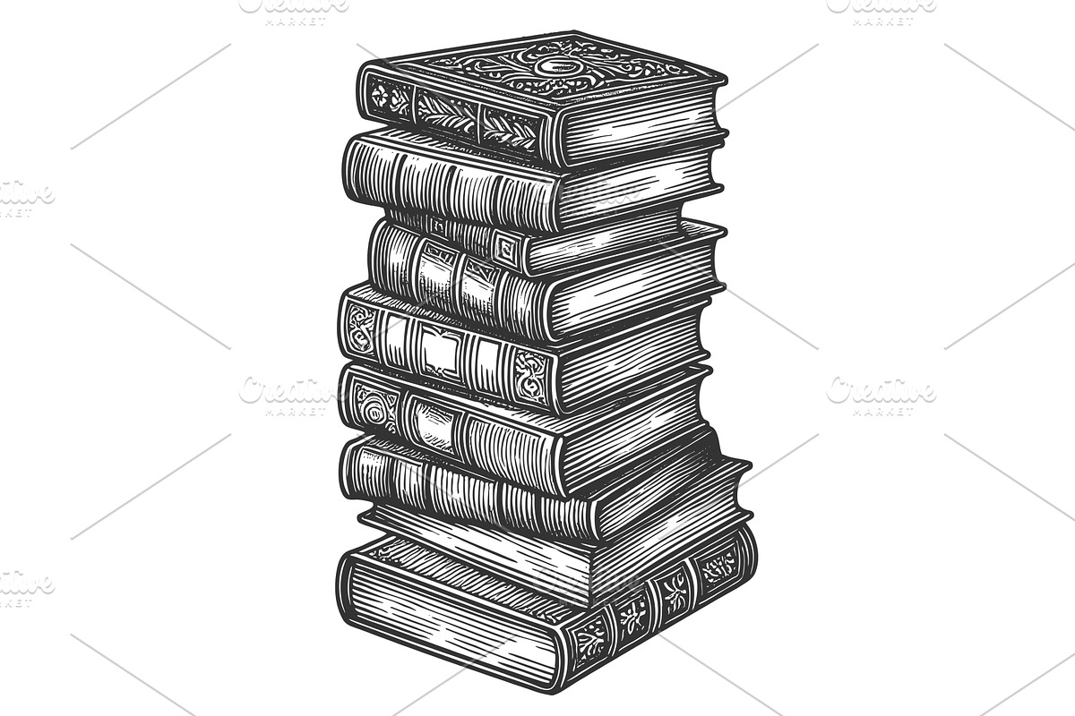 Stack of Antique Books engraving, an Education Illustration by AlexArt