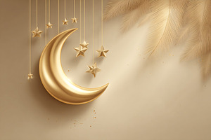 Golden crescent moon hanging stars, a Background Photo by shahsoft