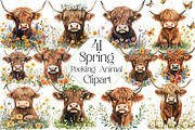 Watercolor Spring Peeking Animal Cli, an Illustration by DreamPrint404 (Thumbnail 1 of 6)