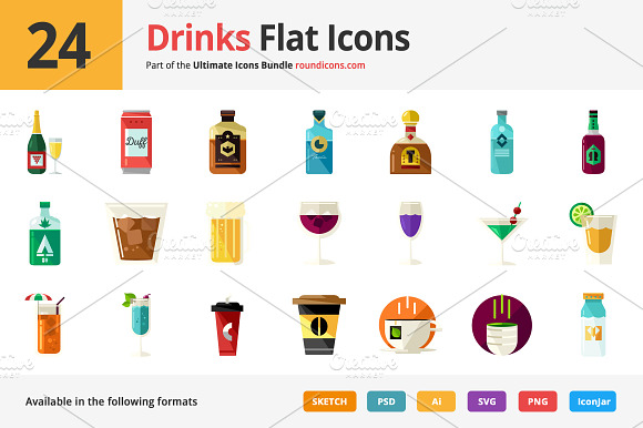 24 Drinks Flat Icons preview 3