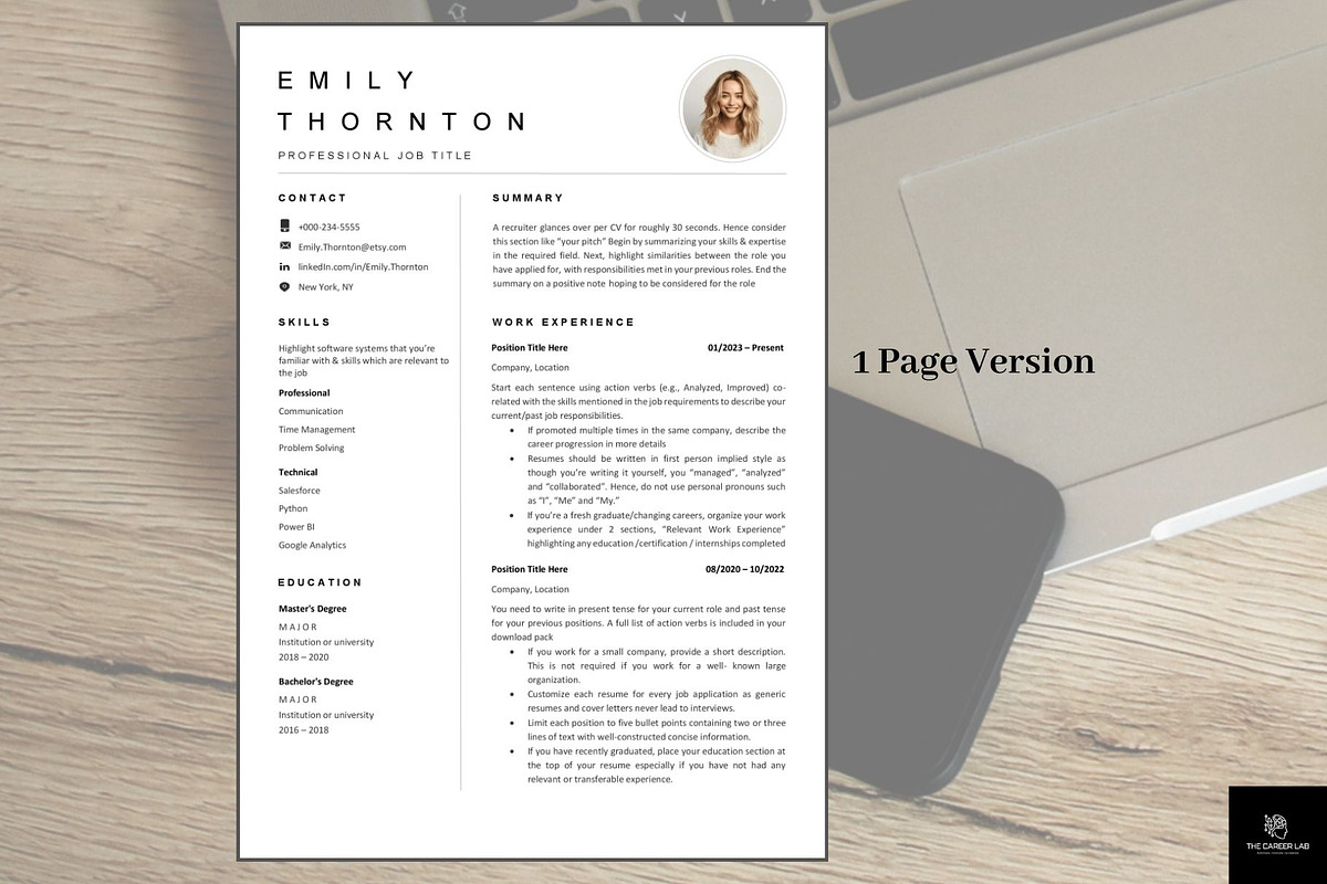 Resume/CV Minimalist photo template, a Resume Template by The Career Lab (Photo 3 of 10)