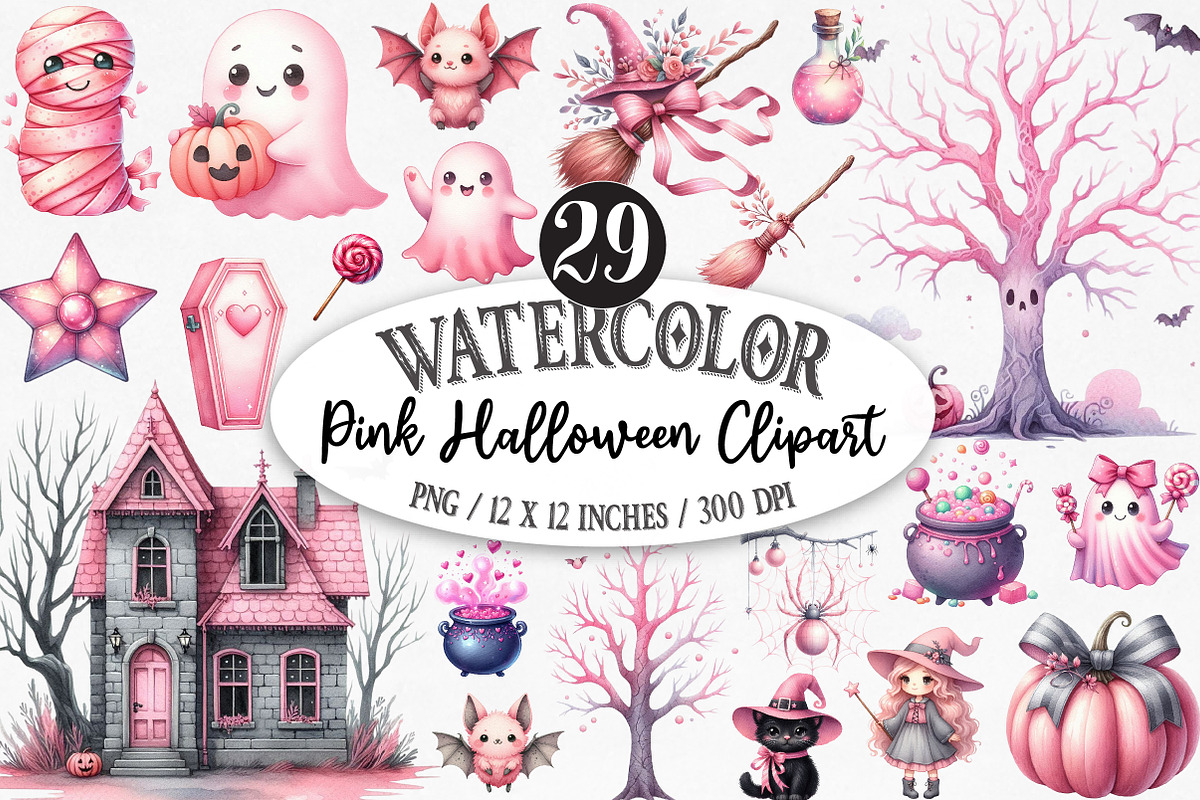 Pink Halloween Clipart, an Illustration by Designking (Photo 1 of 5)