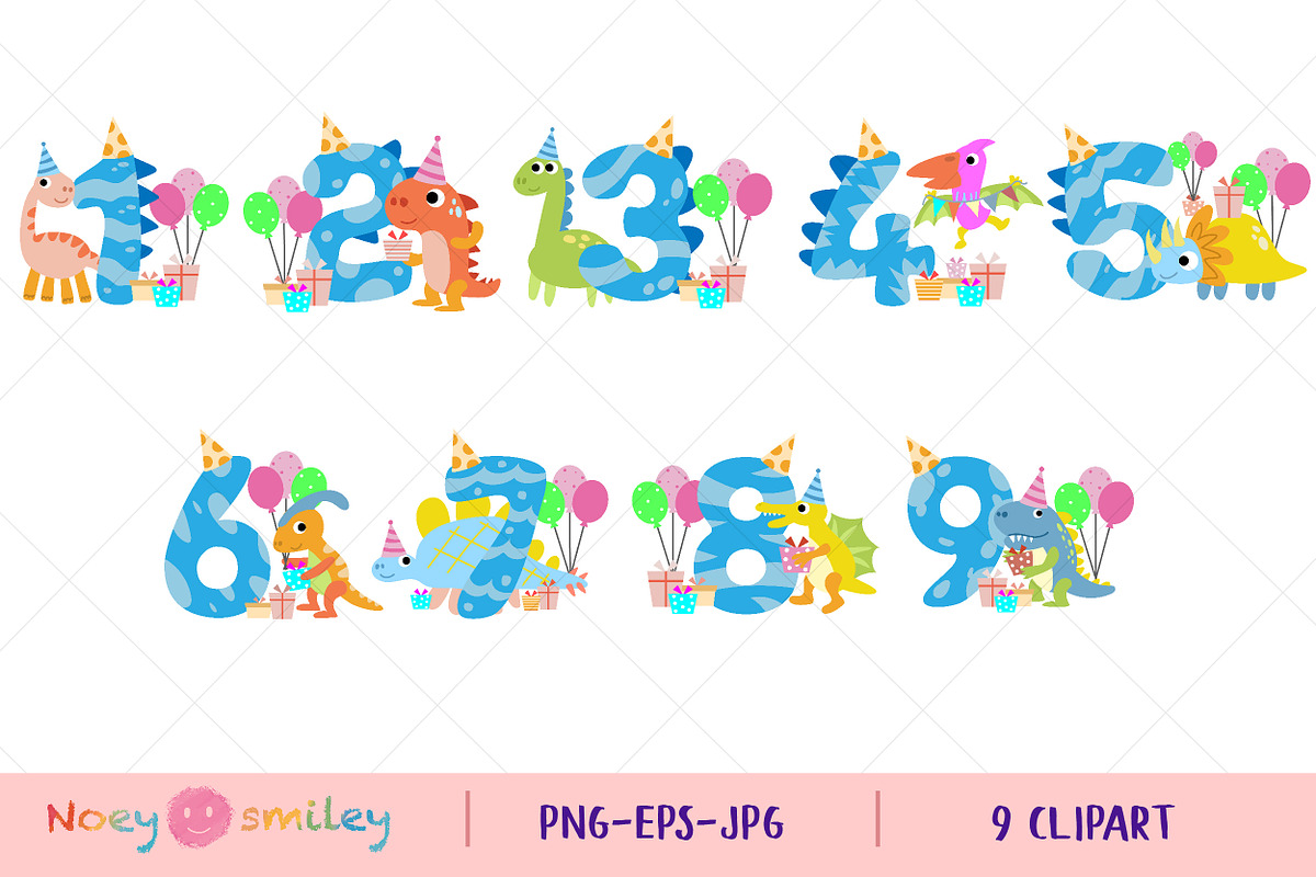 Happy Birthday dinosaur Clipart, an Animal Illustration by Noey smiley (Photo 2 of 7)