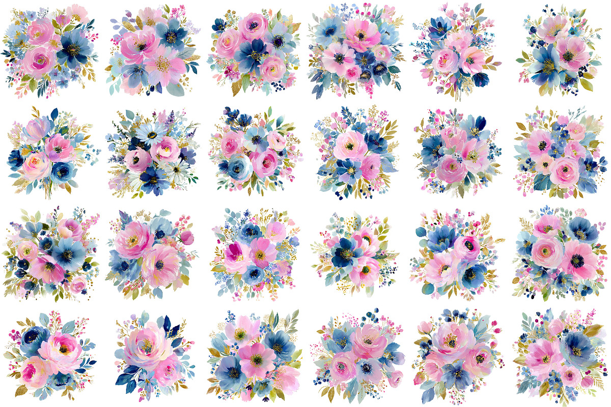Pastel floral clipart set, an Object Illustration by DreamCafeArt (Photo 4 of 6)