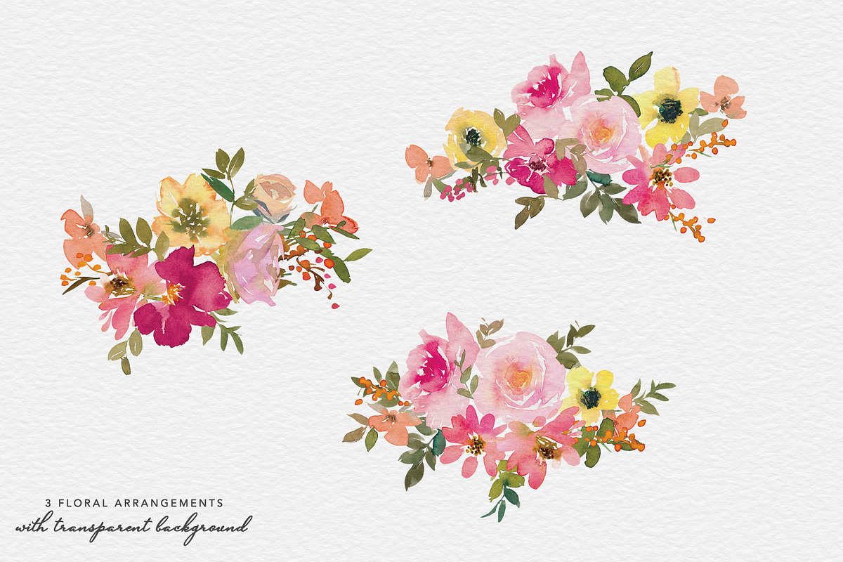 Watercolor Bright Flower Clipart Set, an Illustration by Patishop Art (Photo 4 of 8)