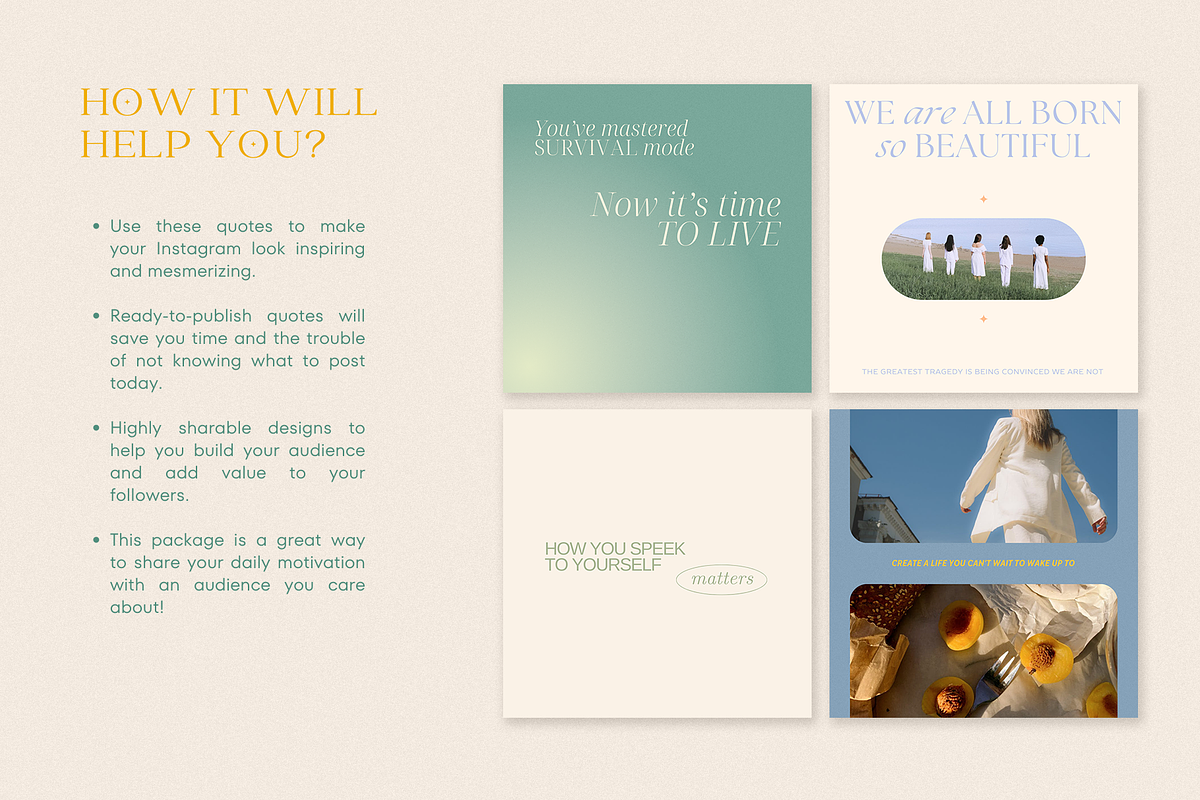 Self-Care Quotes CANVA IG Templates, a Social Media Template by Oksafox (Photo 5 of 17)