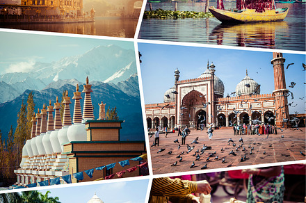 Collage of india pictures featuring india, orcha, and sarnath