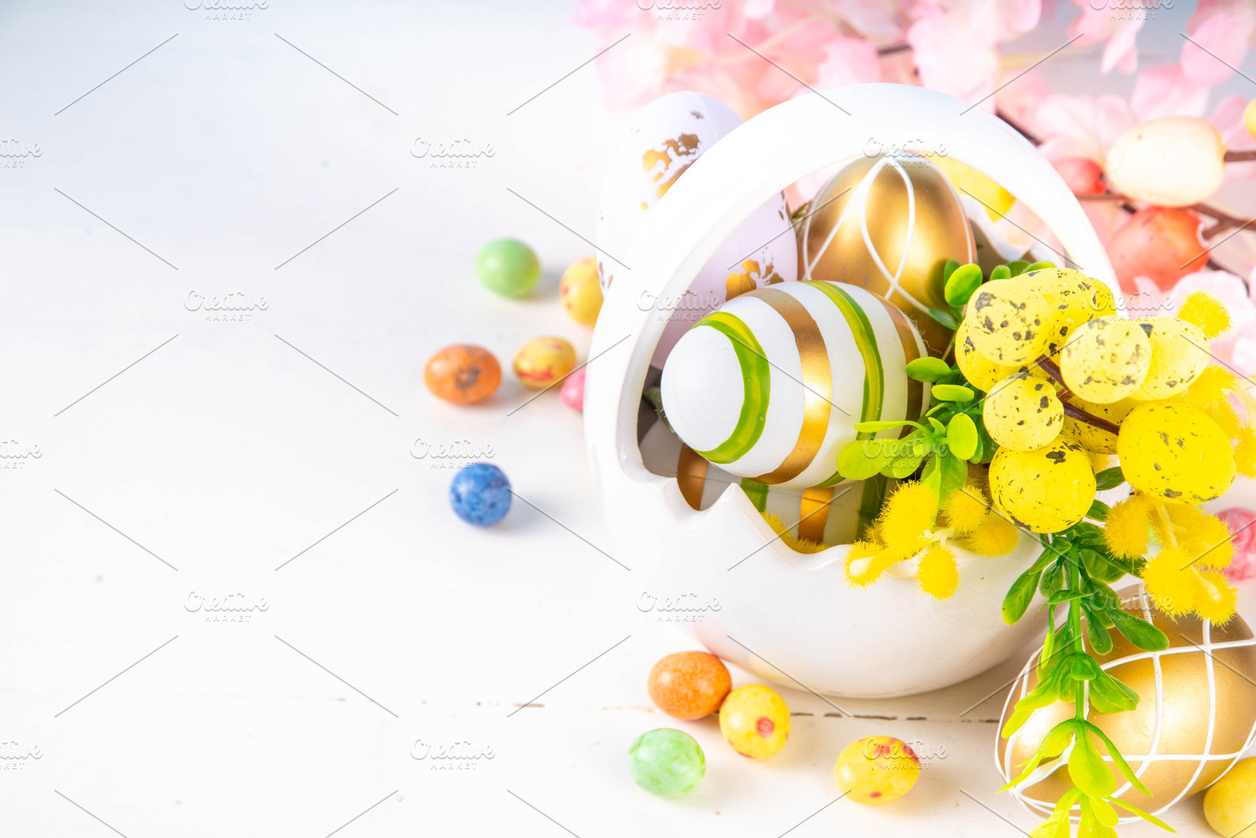 Happy Easter background with  Easter eggs basket, a Holiday Photo by Rimma