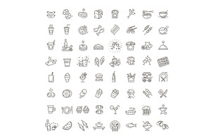 Food courts icons set, a Food Illustration by Tettygreen