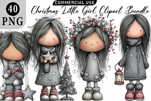 Christmas Little Girl Clipart, an Illustration by Daily.Designs