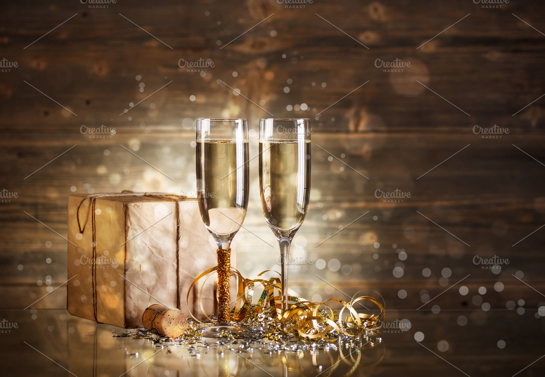 Rustic gift box featuring new, year, and ornament