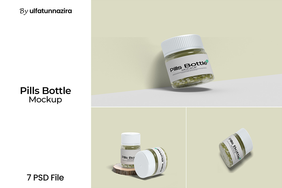 Pills Bottle Mockup, a Packaging Mockup by ulfatunnazira (Photo 1 of 8)