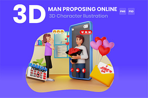 Man Proposing Online 3D Character