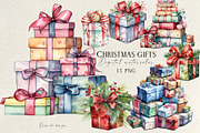Watercolor Christmas Gifts, a Decorative Illustration by Vasmila (Thumbnail 1 of 5)