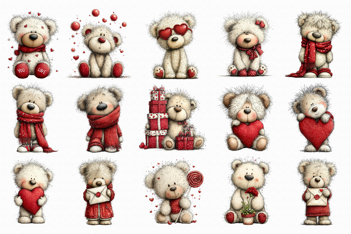 Valentines Teddy Bear Clipart, an Illustration by Libby Wishes (Photo 7 of 7)